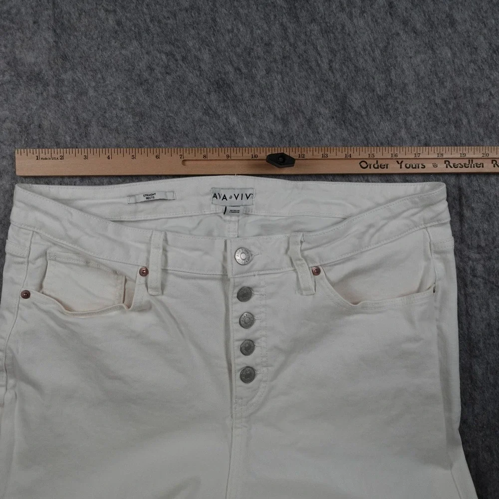 Ava & Viv Jeans Women 17 White Straight Button Fly Raw Hem High Waist Cuffed